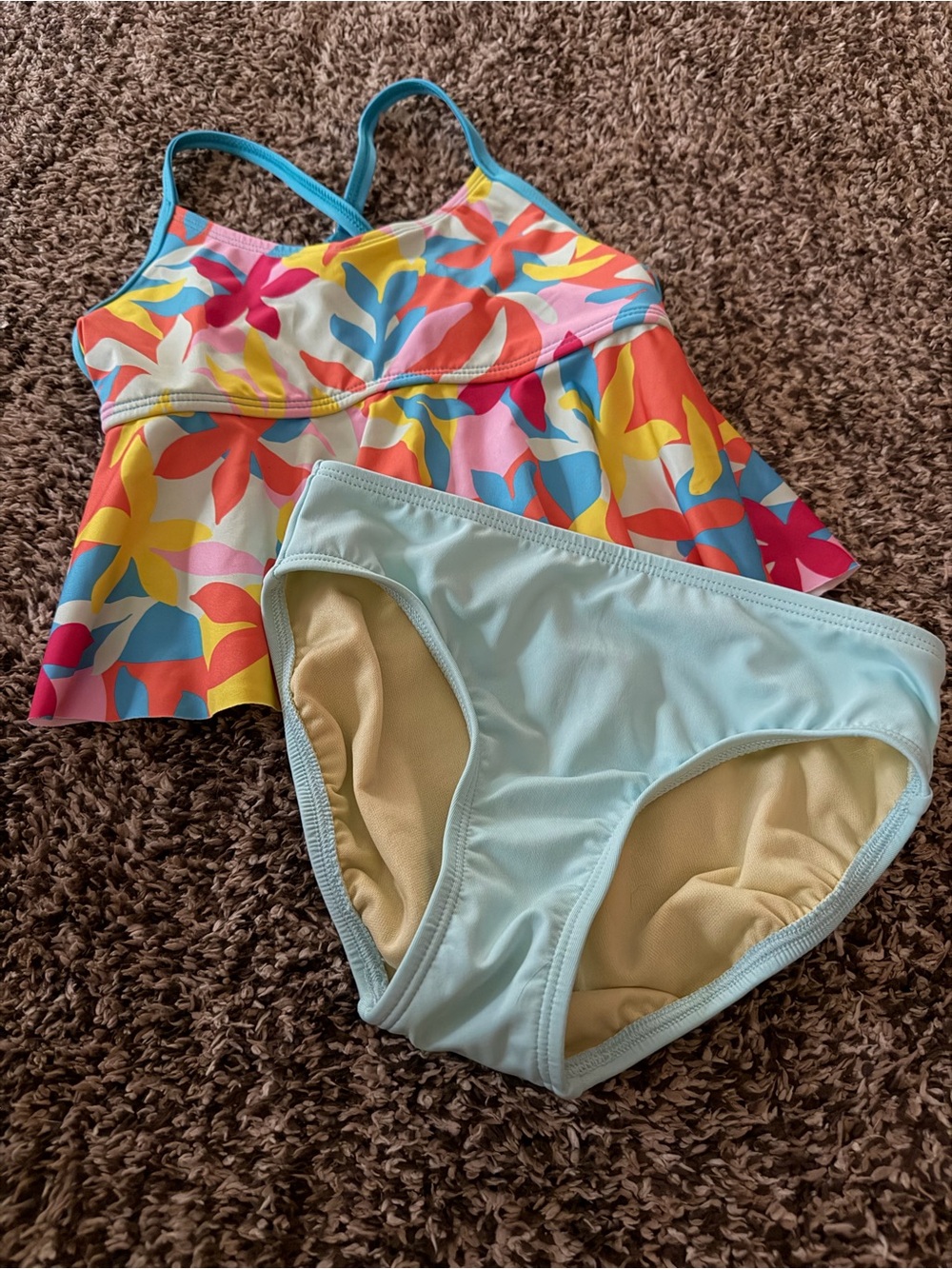Lands End Kids Two-Piece Swim Set in Light Blue and Multicolor Floral